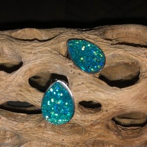 Druzy Faux Water-drop Stainless Steel Earrings